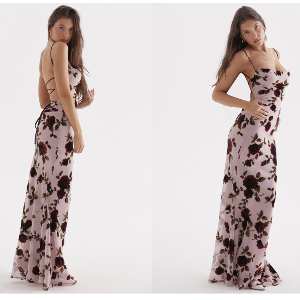 HOUSE OF CB 'Serena' Pink floral velvet Devore Maxi‎ Dress NWOT size S - Picture 3 of 16